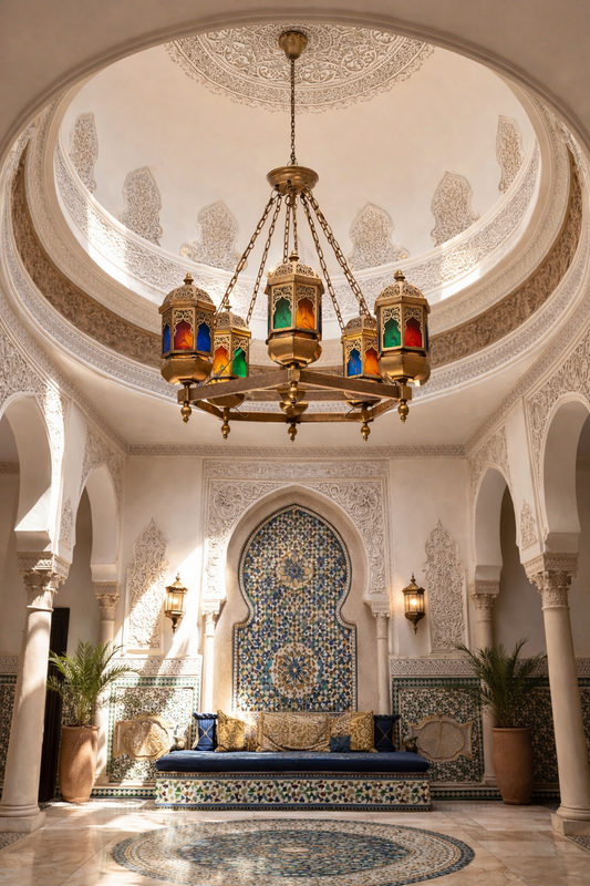 Lustre pour dôme en cuivre avec phares en verre irakien