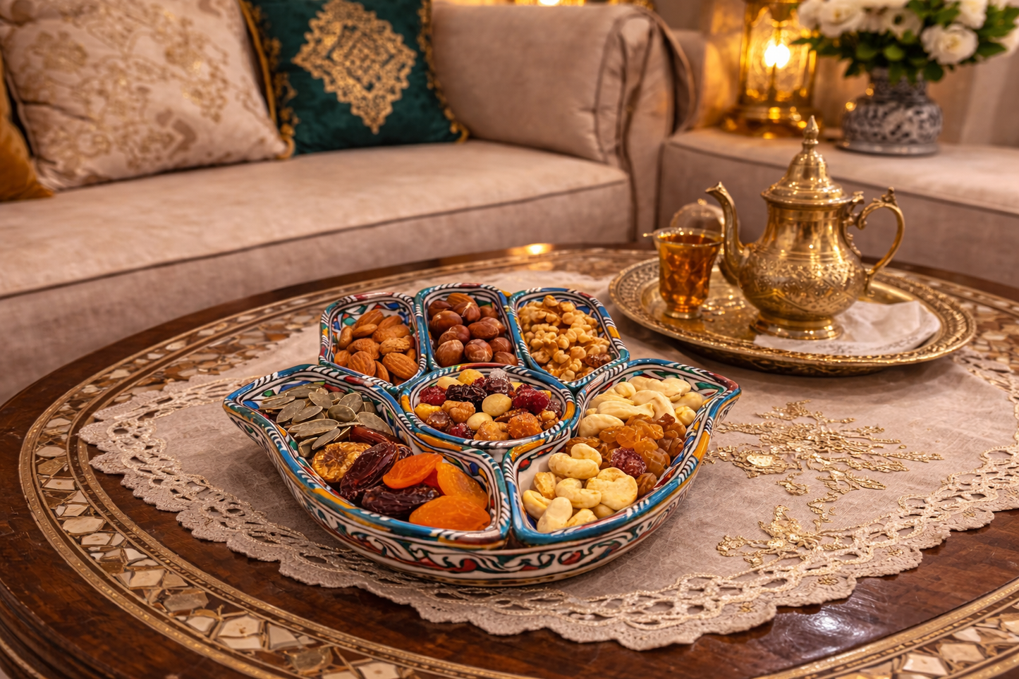 Assiette des épices ou fruits secs traditionnelle en terre cuite faite main