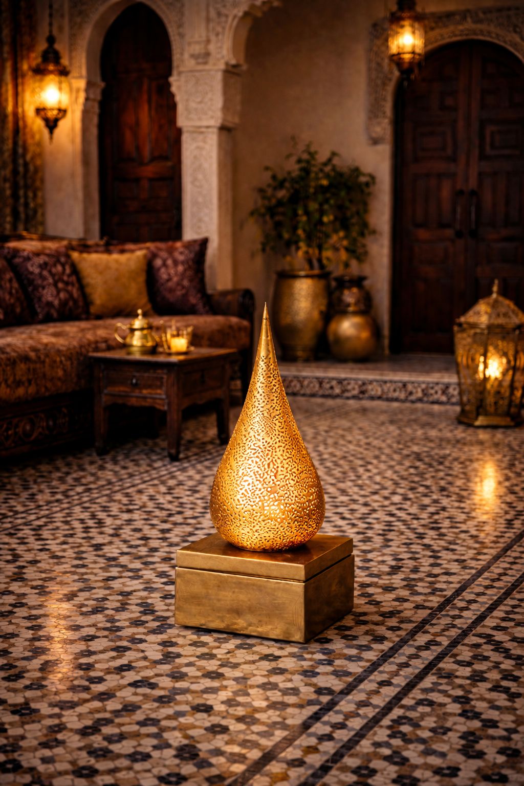 Abat-jour lanterne avec support en cuivre