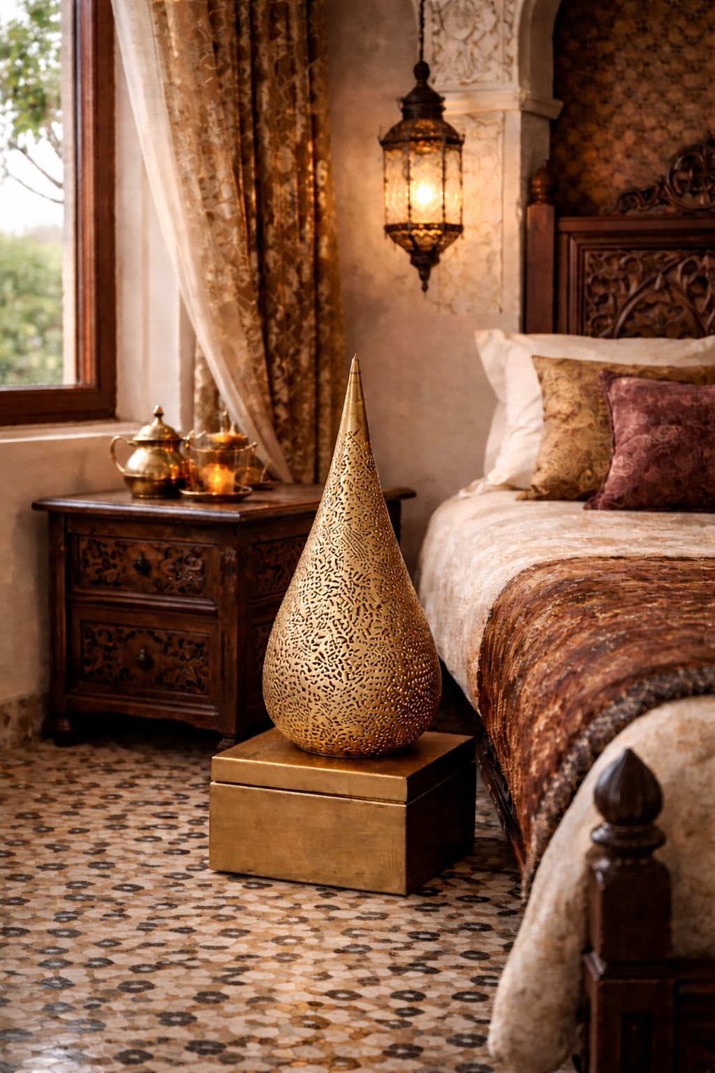 Abat-jour lanterne avec support en cuivre