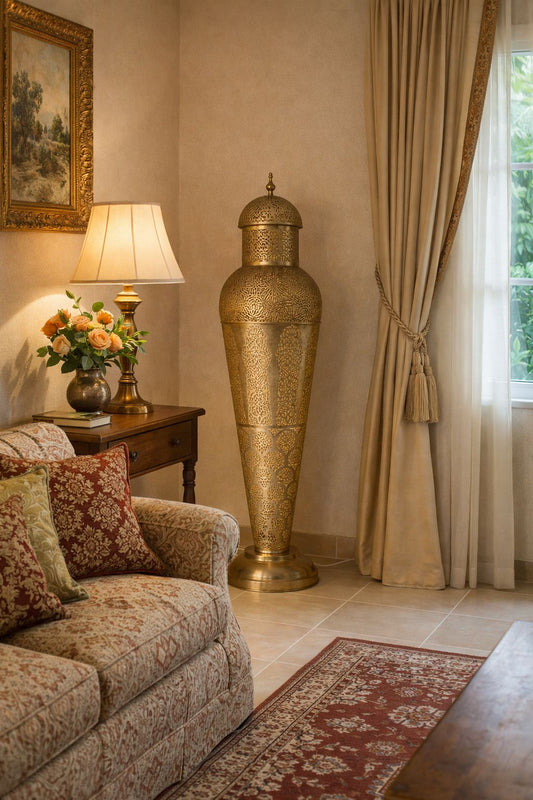 Abat-jour pied de lampadaire en cuivre