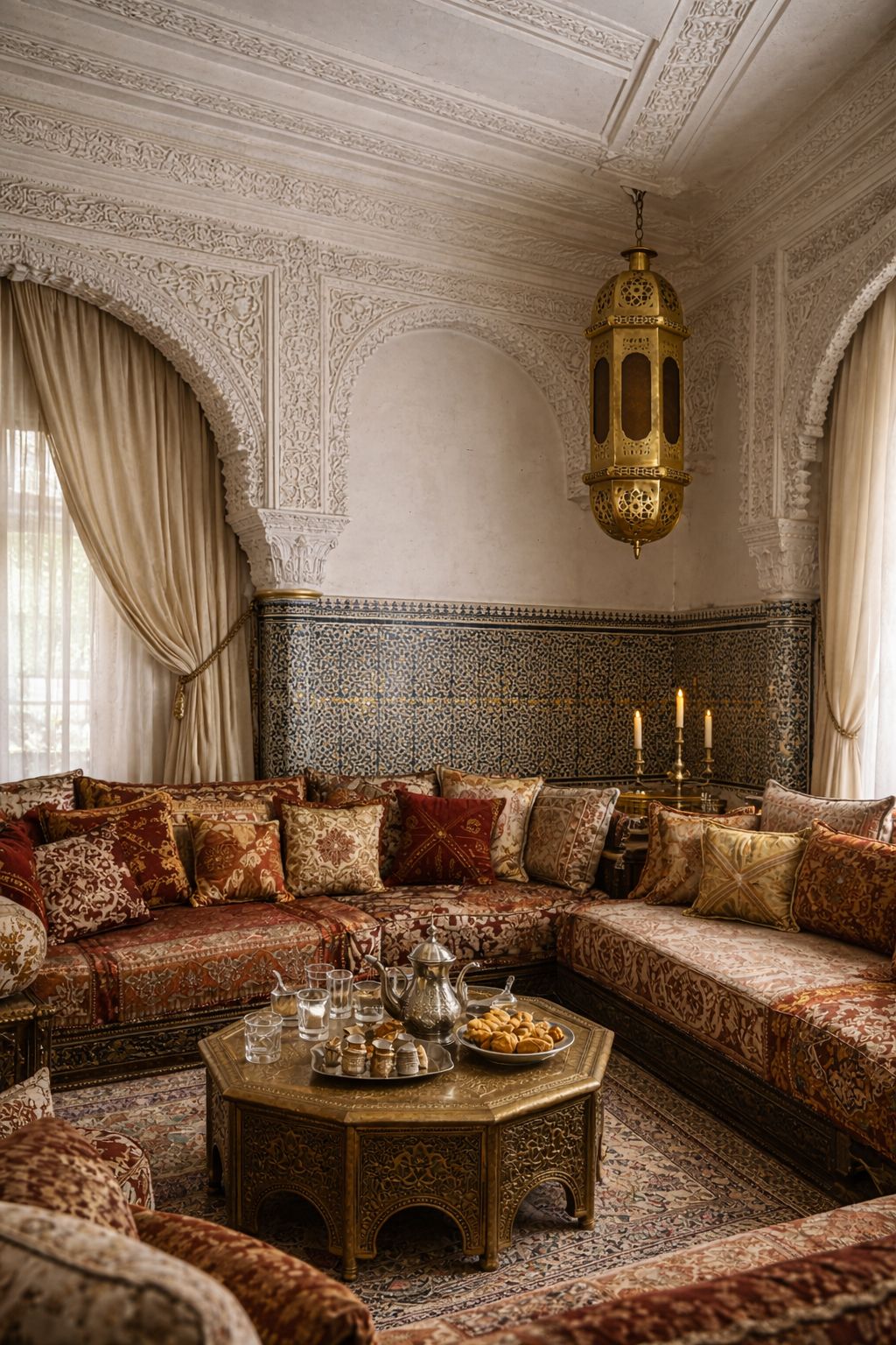 Suspension cylindre en cuivre et verre irakien