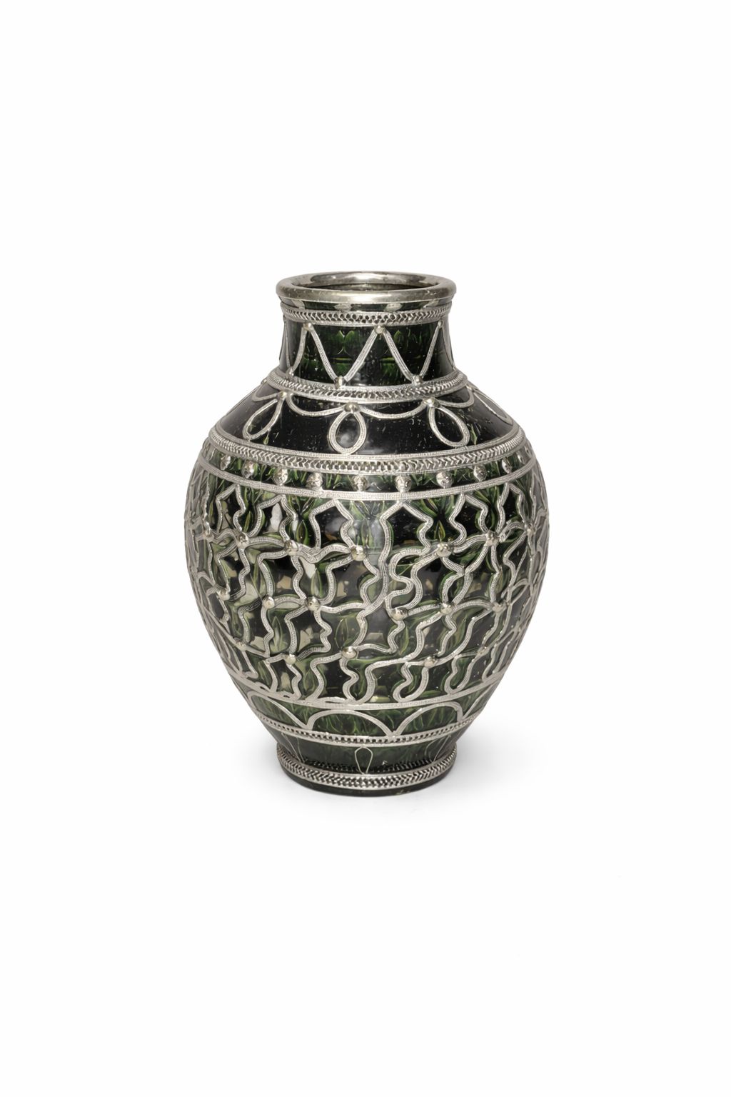 Vase décoratif traditionnel en poterie avec fil métallique fait main