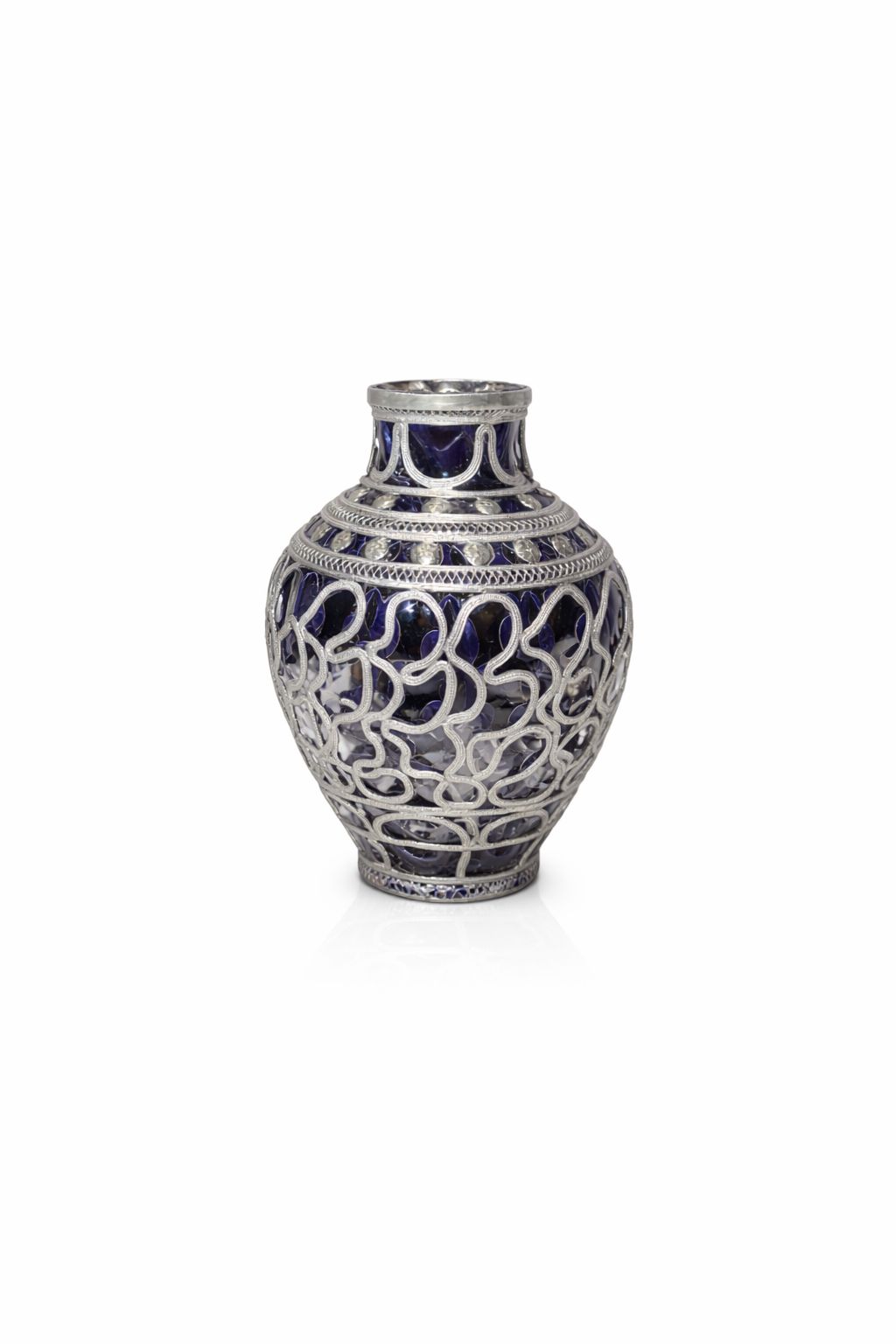 Vase décoratif traditionnel en poterie avec fil métallique fait main