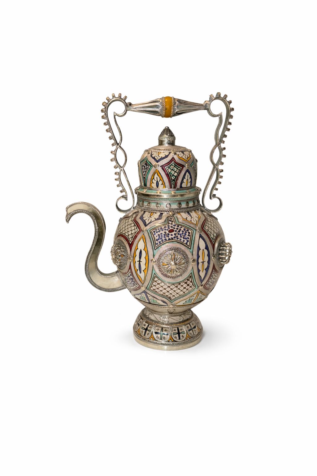 Grande théière traditionnelle décorative en poterie pleine de fil métallique