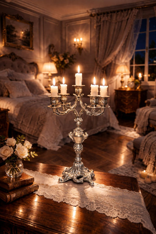 Chandelière en cuivre argenté