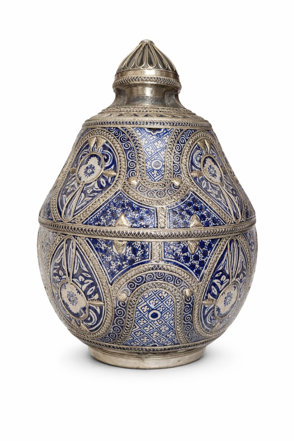 Grand bol décoratif traditionnel en poterie avec fil métallique fait main