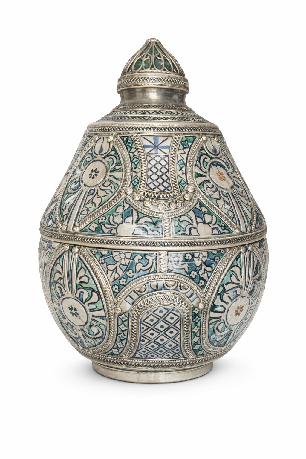 Grand bol décoratif traditionnel en poterie avec fil métallique fait main