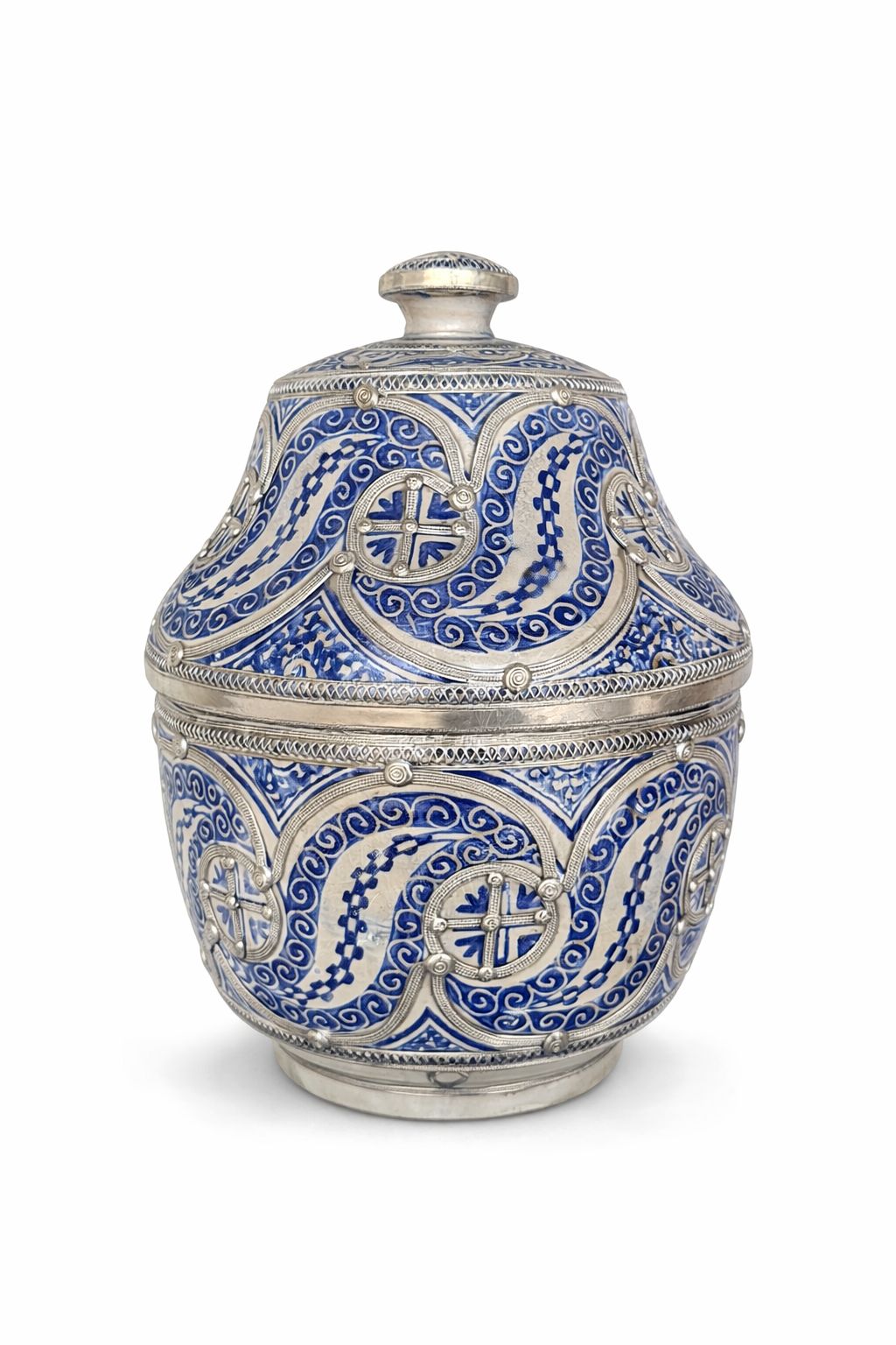 Bol moyen décoratif traditionnel en poterie avec fil métallique fait main