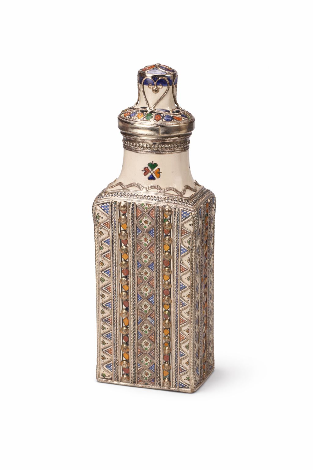 Bouteille décorative en poterie pleine de fil métallique faite main