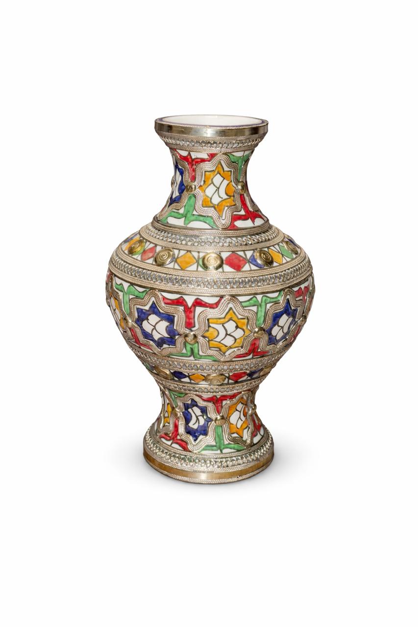 Mini vase traditionnel en poterie avec fil métallique fait main