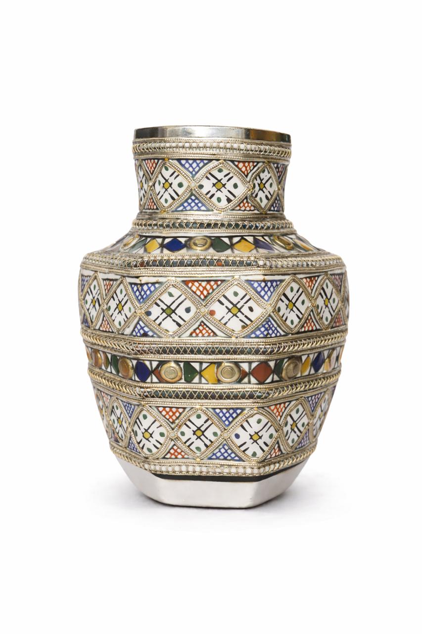 Mini vase traditionnel en poterie avec fil métallique fait main