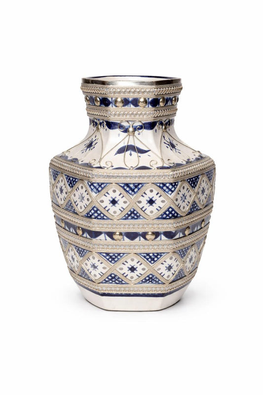 Mini vase traditionnel en poterie avec fil métallique fait main