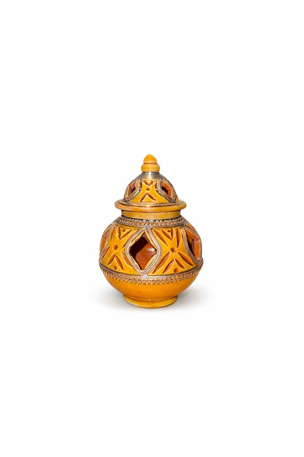 Petit tajine décoratif traditionnel en terre cuite avec fil métallique fait main