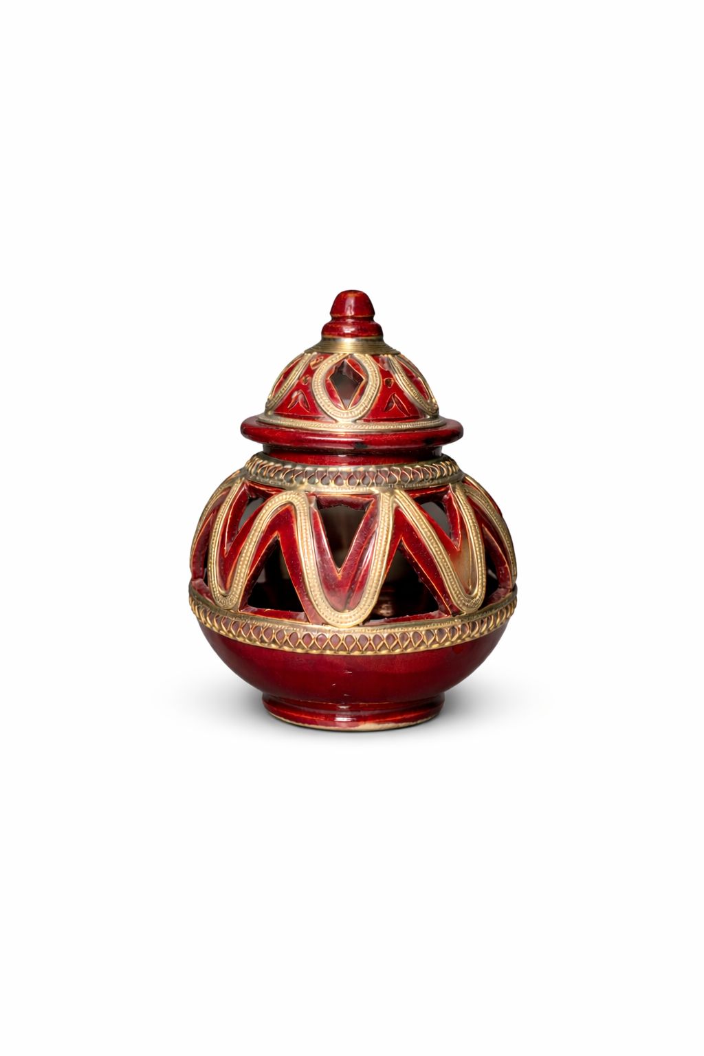 Petit tajine décoratif traditionnel en terre cuite avec fil métallique fait main