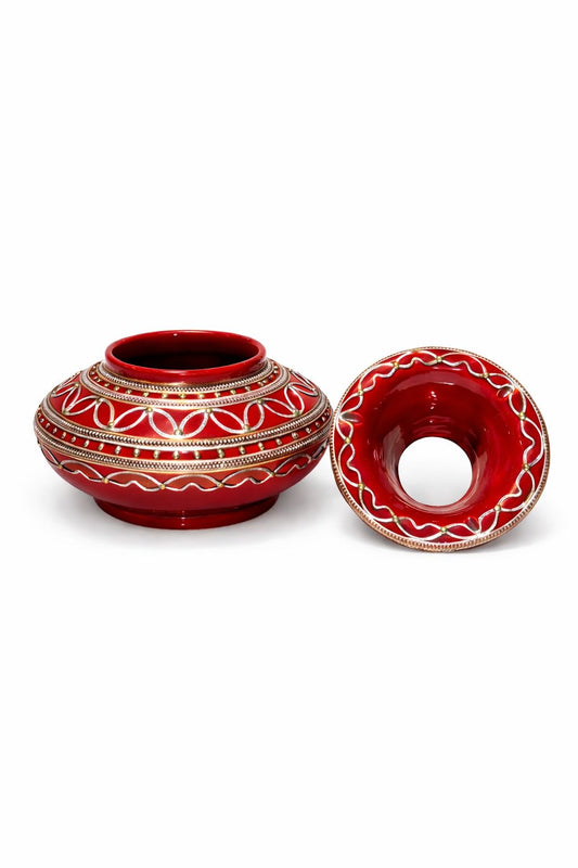Cendrier décoratif traditionnel marocain en poterie avec fil métallique fait main