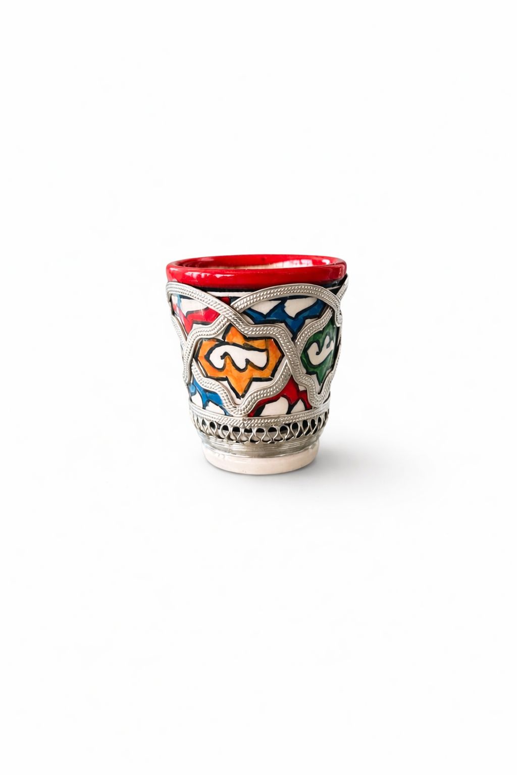 Mini théière traditionnelle décorative en poterie avec fil métallique faite main