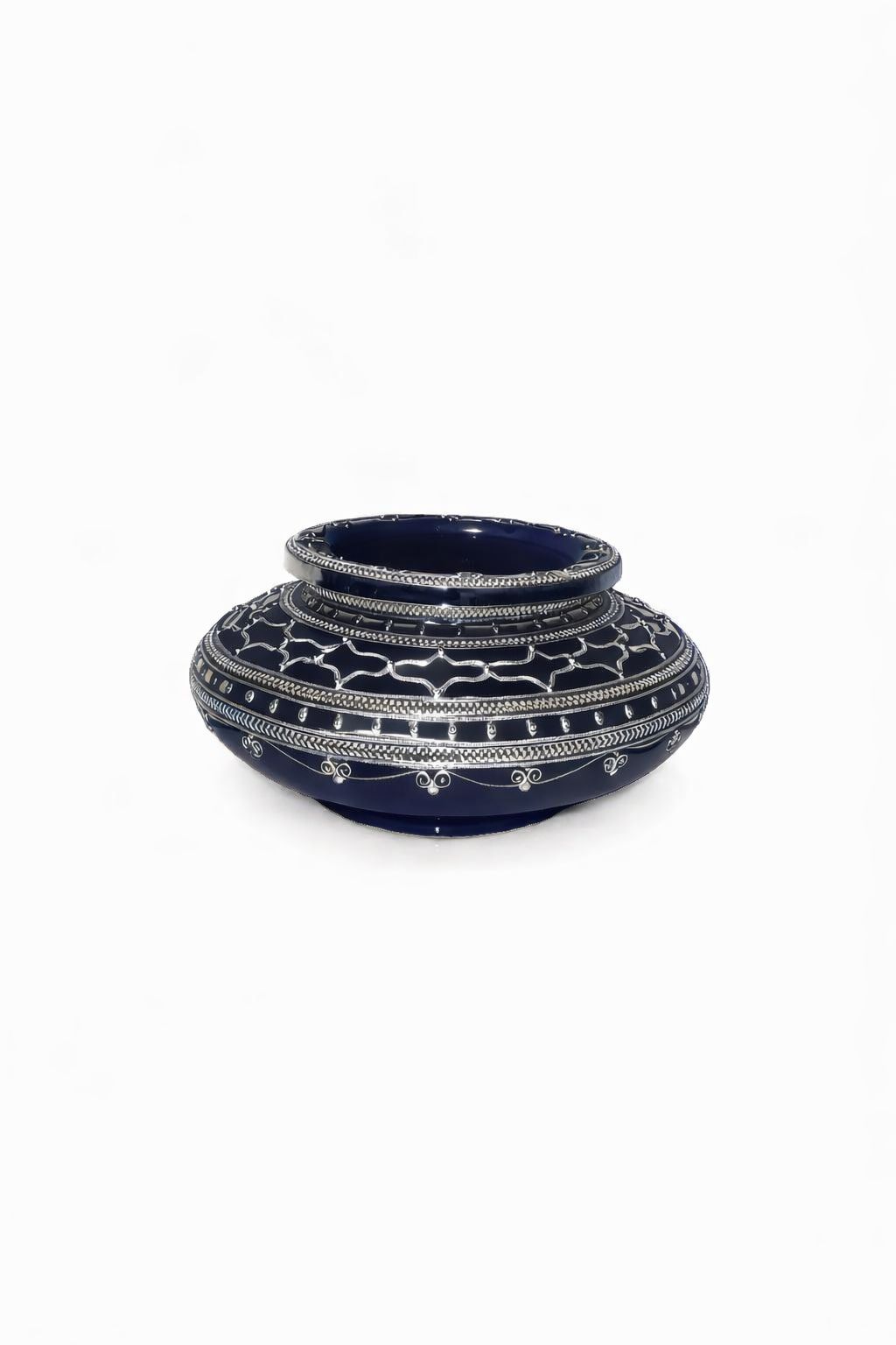 Cendrier décoratif traditionnel marocain en poterie avec fil métallique fait main