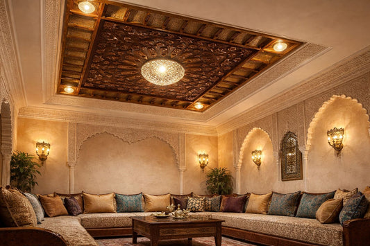 Grand tableau plafond en cuivre et bois