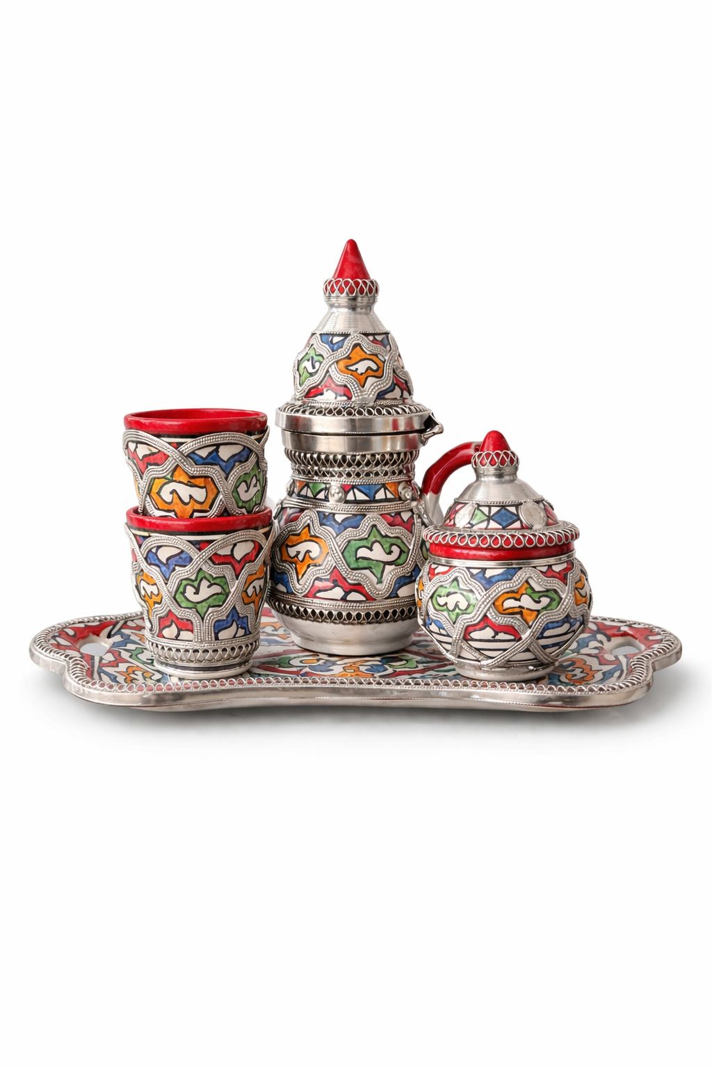 Mini théière traditionnelle décorative en poterie avec fil métallique faite main